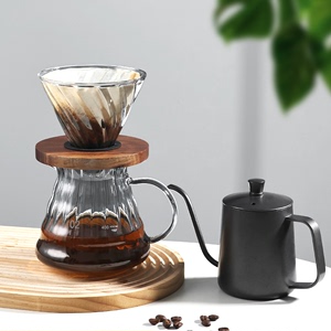GUOKAVO手冲咖啡壶套装玻璃咖啡过滤杯木托云朵壶冲泡壶咖啡器具
