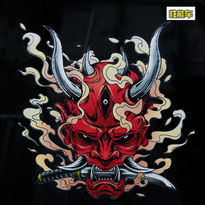 个性创意鬼武士车贴纸潮流鬼武者面具电动车摩托车装饰车身贴