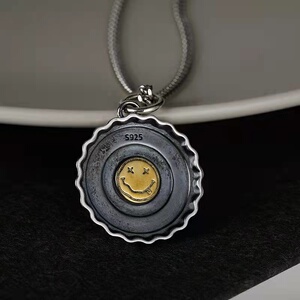 银时代潮流瓶盖系列925银双面项链