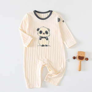 婴儿连体衣竹纤维长袖薄款宝宝夏季婴幼儿衣服夏装空调服夏季熊猫