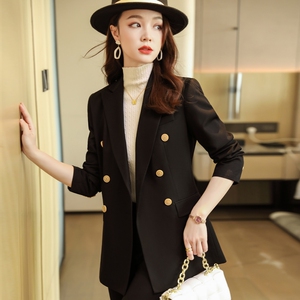 黑色西装外套女春秋新款职业气质双排扣休闲西服套装工作服上衣冬