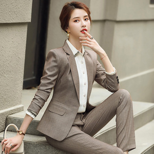 格子西装套装女韩版气质时尚秋冬休闲职业总裁面试正装上班工作服