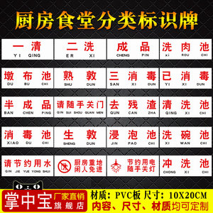 厨房标识牌 食堂后厨餐厅分类管理标识标示标志警示提示指示牌贴标牌
