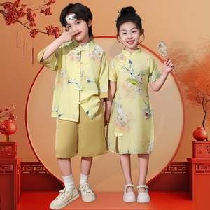 女童旗袍中国风六一表演服男童唐装啦啦队小学生运动会演出服国潮