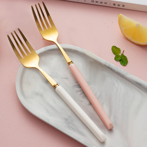 家用不锈钢叉子主餐叉西餐叉子陶瓷炳意面沙拉叉子吃面叉子牛排叉