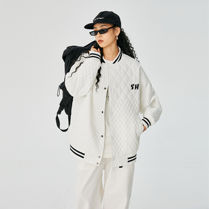 美式复古棒球服女春秋款ins潮原宿港风菱格休闲宽松oversize外套