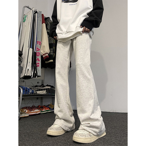 花灰色美式卫裤男夏季hiphop垂感微喇裤子加长款高个子直筒运动裤