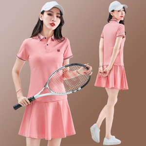 夏季网球服防走光运动套裙女2023新款polo领棒球服运动套装两件套