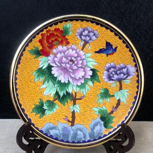 现代紫铜珐琅彩碟碗摆件花开富贵两色特色鎏金24k家居品装饰送礼