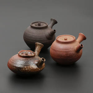 日本进口信乐烧名家大西左郎作粗陶侧把急须 日式南蛮风茶具茶壶