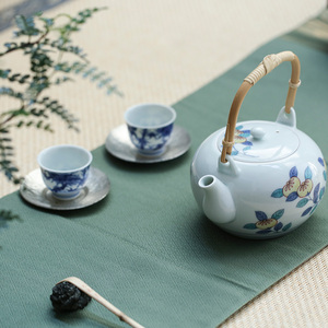 日本进口有田烧今泉今右卫门作染锦提梁茶壶 日式彩绘陶瓷大茶壶
