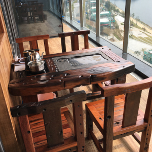 阳台茶桌椅组合老船木小茶几茶台实木家用小户型功夫喝茶桌几简约