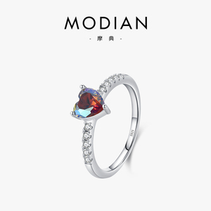 摩典S925纯银甜美心形戒指女时尚个性小众高级感优雅锆石食指戒