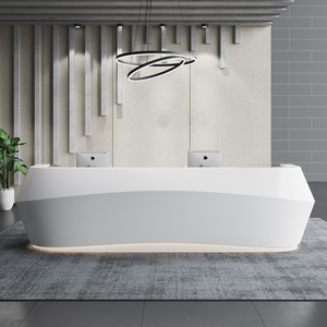 白色烤漆前台美容院吧台服务桌公司酒店迎宾台简约现代接待收银台