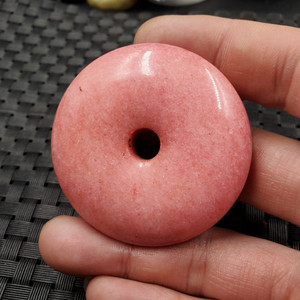 天然玉石桃花玉平安扣粉色玉石平安扣吊坠方解石玉平安扣吊坠车挂