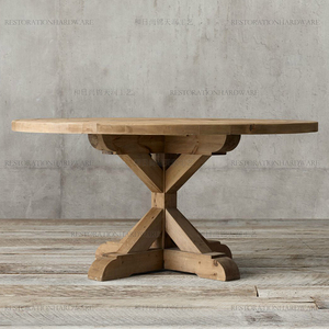 出口欧洲法式乡村纯实木圆桌 简约榆木餐桌 美式复古原木欧式饭桌