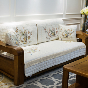 新中式沙发垫套四季通用实木罩巾防滑盖布三人坐垫123组合三件套