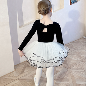 日本代购儿童舞蹈服黑色长袖夏秋季女童练功服练舞衣幼儿芭蕾舞裙