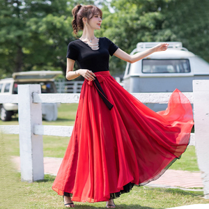 003人付款淘宝双层两面穿雪纺半身裙大摆裙交谊舞新疆舞广场舞跳舞裙