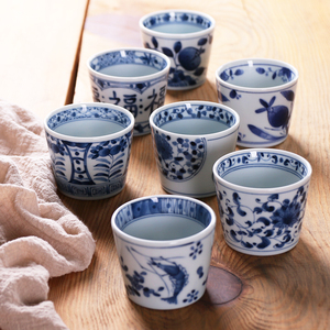 日本进口陶瓷杯荞麦茶杯新中式轻复古青花蓝品茗杯单人杯 200ml