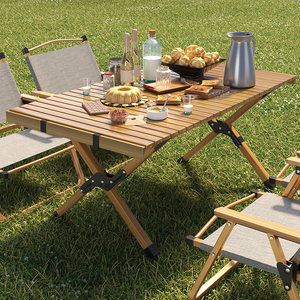 户外露营折叠桌野餐实木蛋卷桌便携式桌子野营用品装备套装桌椅