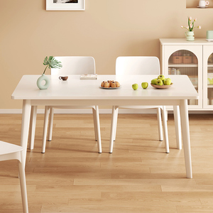 实木腿餐桌家用小户型吃饭桌子现代简约奶油长方形客厅餐桌椅组合