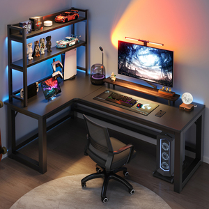 转角电竞桌电脑桌台式家用双人书桌书架一体桌卧室拐角桌子办公桌