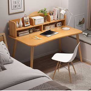 书桌电脑桌简约小型学习桌学生带书架实木腿桌卧室家用台式简易桌