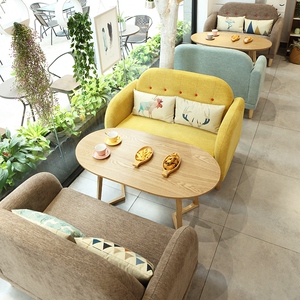 咖啡馆布艺网红家长休息区商务接待沙发桌椅组合奶茶店桌子靠墙
