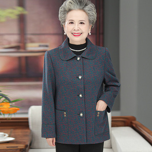 60-70岁中老年女装春装毛呢外套奶奶装秋冬呢子大衣纯色大衣