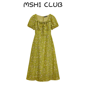 MSHI CLUB小雏菊连衣裙2024年夏款设计感法式小众碎花泡泡袖长裙
