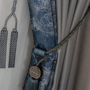 新中式祥云提花窗帘古风禅意幔头客厅高档大气卧室遮光布锦鲤窗纱