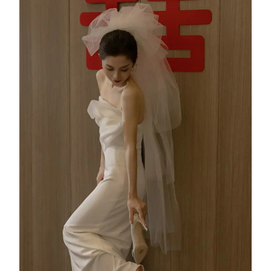新娘头纱2024新款抓泡云朵蓬蓬超长白色头纱韩式结婚摄影造型婚纱