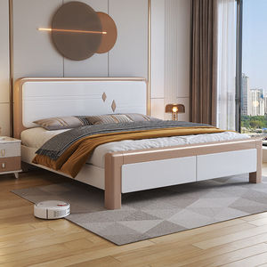 北欧现代简约实木床主卧1.5米1.8米经济型高箱储物双人大床婚床