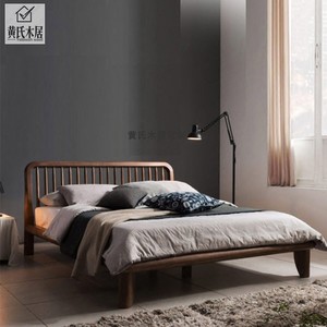 北美FAS黑胡桃木实木床卧室现代简约北欧红橡木床双人床家具定制