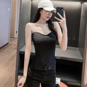 气质夜店感露背抹胸女小心机紧身低胸修身露肩美背性感无袖上衣潮