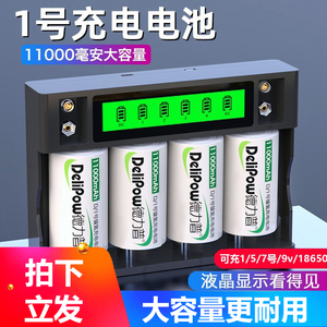 德力普1号充电电池大容量D型天然气燃煤气灶可充usb一号1.5v锂电