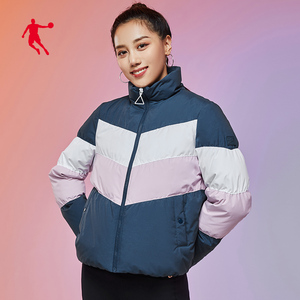 乔丹女装梭织短款羽绒服女2021冬季新款加厚保暖运动外套立领冬装