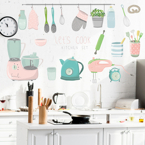 墙贴粉色卡通厨房少女心小贴纸标示装饰防水自粘贴画橱柜冰箱帖纸