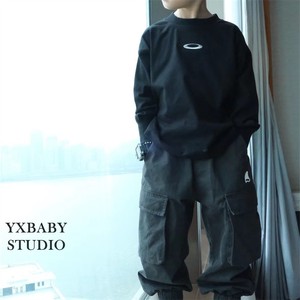 YXBABY   春季新款男女宝宝反光圈圈刺绣儿童宽松黑色全棉长袖T恤