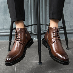 鲁希森旗舰店天猫夏季男鞋黑色棕色高帮皮鞋男潮流内增高韩版英伦