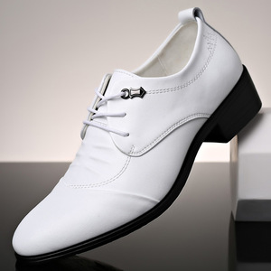 欧洲站真皮白色皮鞋男内增高透气韩版懒人一脚蹬休闲英伦尖头鞋子