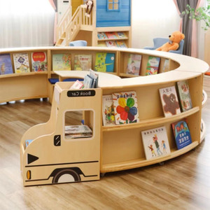 定制幼儿园创意绘本架卡通火车造型书架早教中心中岛区角环形书柜