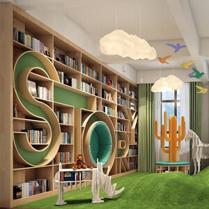 定制学校图书馆儿童满墙书架幼儿园绘本馆创意字母组合书柜