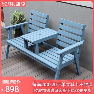 户外防腐木桌椅庭院双人实木碳化靠背椅子阳台露天茶几桌公园休闲
