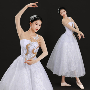 现代舞蹈演出服装芭蕾纱白色表演服开场舞蓬蓬连衣裙伴舞中长裙女