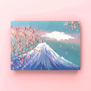 富士山樱花风景填充涂鸦数字油画diy定制手绘丙烯油彩画手工挂画