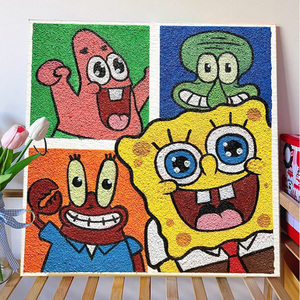 海绵宝宝立体肌理画数字油画diy卡通动漫手绘石英砂丙烯油彩挂画