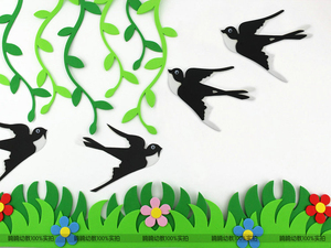 新货 幼儿园教室墙报布置用品泡沫绿叶柳树条泡沫燕子 装饰墙贴
