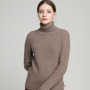 高领毛衣套头慵懒风抽条加厚羊绒衫女100纯羊绒菱形扭花打底衫
